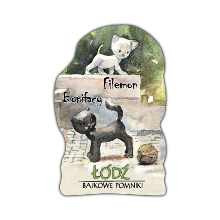 Magnes z Łodzi Kot Filemon i Bonifacy Akwarela wycinany