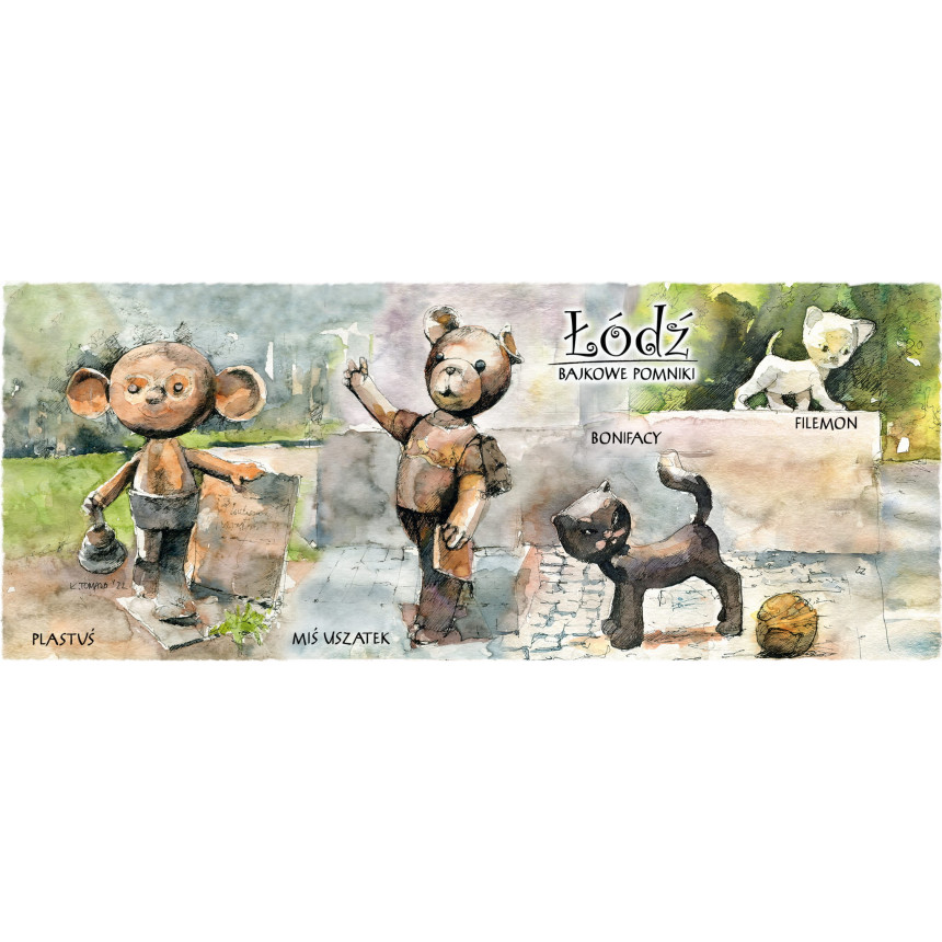 Kubek Łódź Akwarela Bajkowe Pomniki Koty Filemon i Bonifacy
