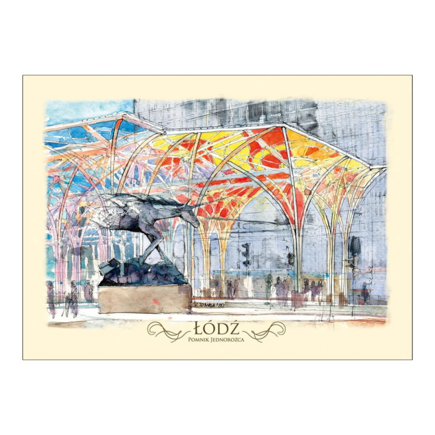 Pocztówka B6 Łódź Pomnik Jednorożca