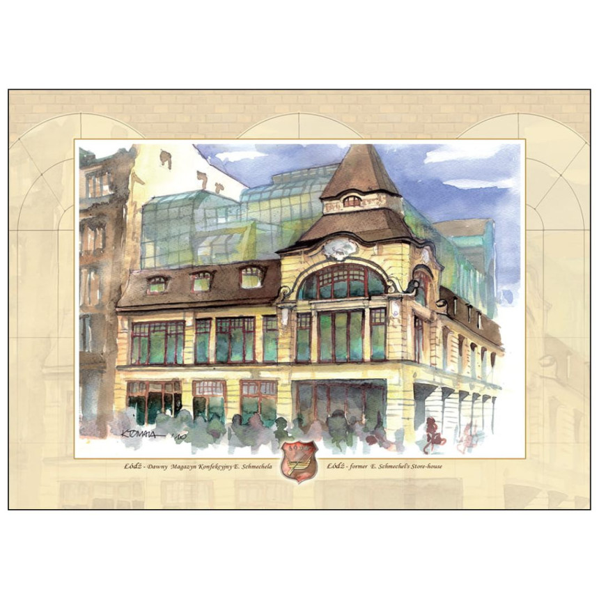 Reprodukcja 15x21cm Łódź Dawny Magazyn Konfekcyjny E.Schmechela