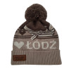 Czapka zimowa z pomponem „I ♥ Łódź” brązowa